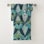 Mid Century Atomic Drops Blue Green Pattern Bad Handdoek (Insitu)