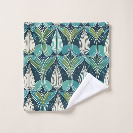 Mid Century Atomic Drops Blue Green Pattern Bad Handdoek (Wasdoekje)