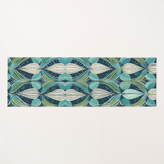 Mid Century Atomic Drops Blue Green Pattern Yogamat (Voorkant (horizontaal))