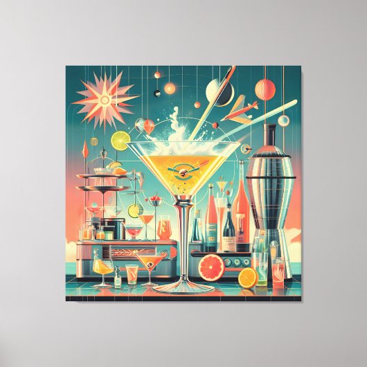 Mid Century Atomic Futuristic Citrus Martini Bar Canvas Afdruk (Voorkant)