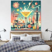 Mid Century Atomic Futuristic Citrus Martini Bar Canvas Afdruk (Insitu (Slaapkamer))