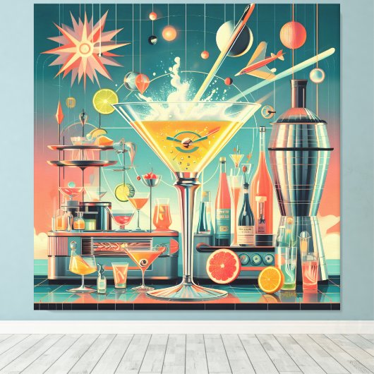 Mid Century Atomic Futuristic Citrus Martini Bar Canvas Afdruk (Insitu (Houten vloer))