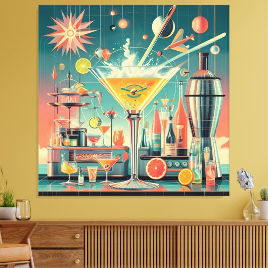 Mid Century Atomic Futuristic Citrus Martini Bar Canvas Afdruk (Insitu (Woonkamer))