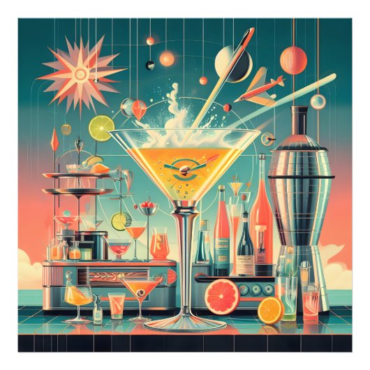 Mid Century Atomic Futuristic Citrus Martini Bar Foto Afdruk (Voorkant)