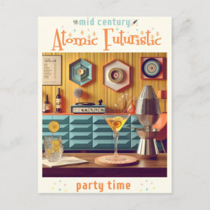 Mid Century Atomic Futuristic Party Room Briefkaart