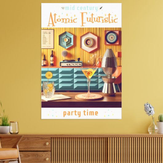 Mid Century Atomic Futuristic Party Room Canvas Afdruk (Insitu (Woonkamer))