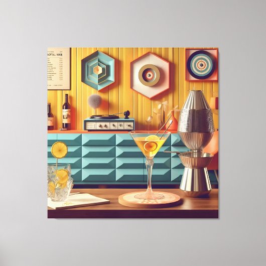 Mid Century Atomic Retro Futuristic Party Room Canvas Afdruk (Voorkant)