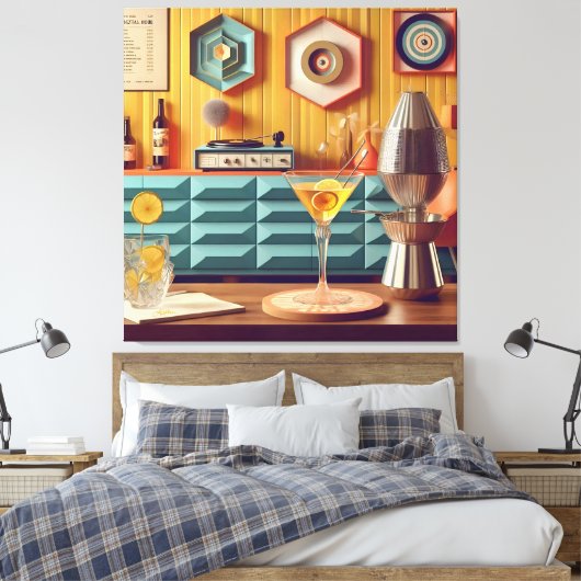 Mid Century Atomic Retro Futuristic Party Room Canvas Afdruk (Insitu (Slaapkamer))