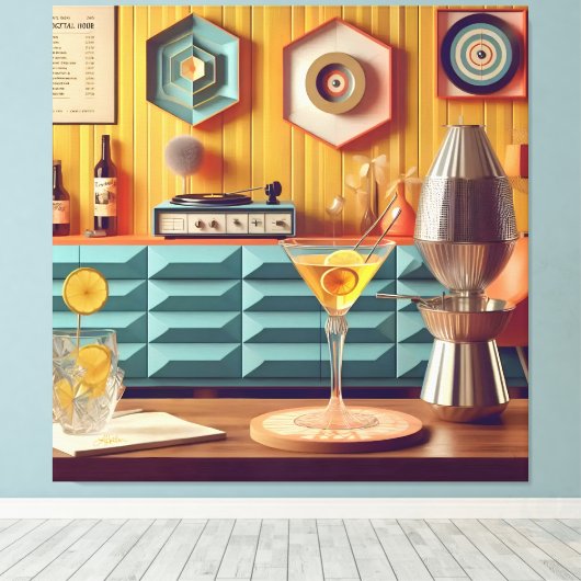 Mid Century Atomic Retro Futuristic Party Room Canvas Afdruk (Insitu (Houten vloer))