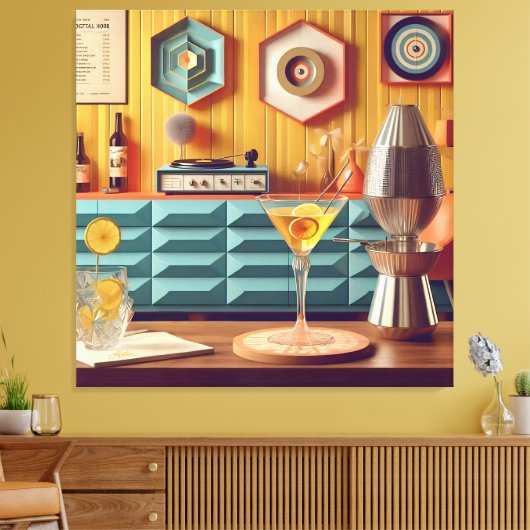 Mid Century Atomic Retro Futuristic Party Room Canvas Afdruk (Insitu (Woonkamer))