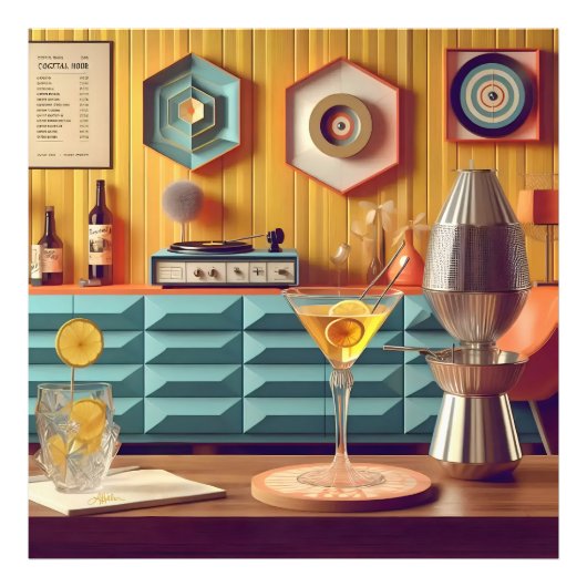 Mid Century Atomic Retro Futuristic Party Room Foto Afdruk (Voorkant)