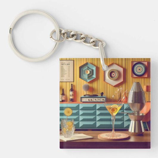 Mid Century Atomic Retro Futuristic Party Room Sleutelhanger (Voorkant)