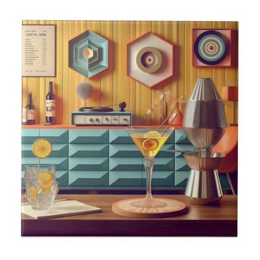 Mid Century Atomic Retro Futuristic Party Room Tegeltje (Voorkant)