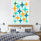 Mid Century Atomic Starburst Blauwgroen, Aqua, Sin Canvas Afdruk (Insitu (Slaapkamer))