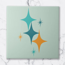 Mid Century Atomic Starburst Blauwgroen, Aqua, Sin