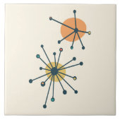 Mid Century Atomic Starburst Cream, donker Blauwgr Tegeltje (Voorkant)