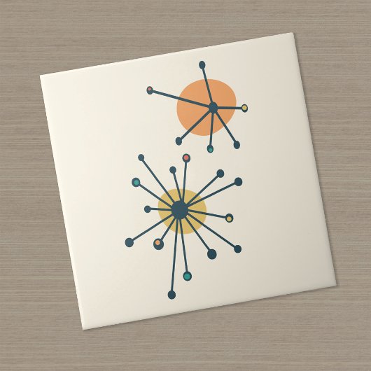 Mid Century Atomic Starburst Cream, donker Blauwgr Tegeltje