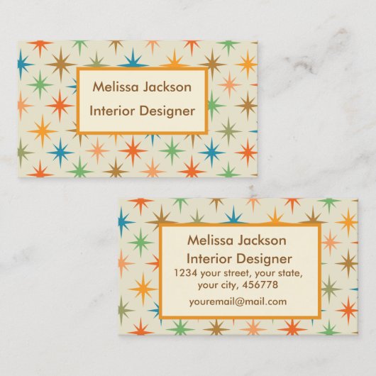Mid Century Atomic Starburst Interieurontwerper Visitekaartje (Voorkant / Achterkant)