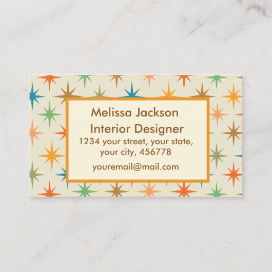 Mid Century Atomic Starburst Interieurontwerper Visitekaartje (Achterkant)