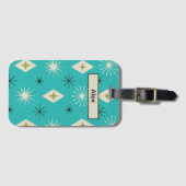 Mid Century Atomic Stars and diamonds on Teal Bagagelabel (Voorkant (horizontaal))