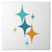 Mid Century Atomic Stars Wit Blauwgroen Aqua Sinaa Tegeltje (Voorkant)