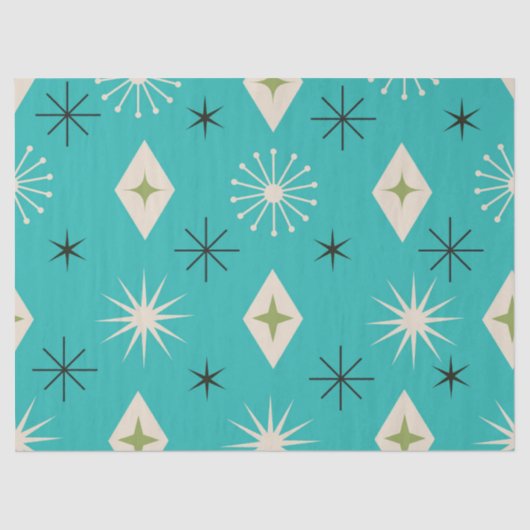 Mid Century Atomic Stars with diamonds on Teal  Tissuepapier (Voorkant)