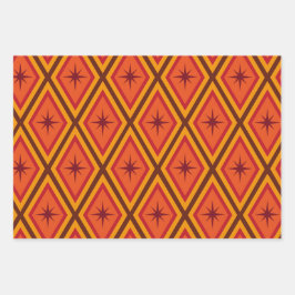 Mid Century Atomische Starbursts op retro diamante Inpakpapier Vel