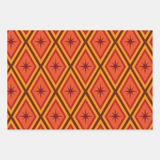 Mid Century Atomische Starbursts op retro diamante Inpakpapier Vel (Voorkant)