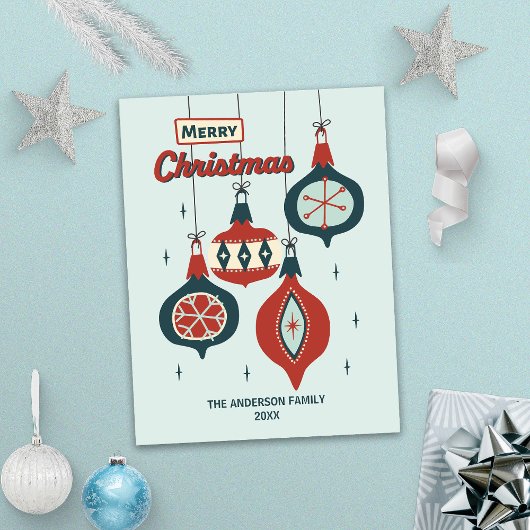 Mid-Century Atomistisch Kerstfeest Feestdagenkaart