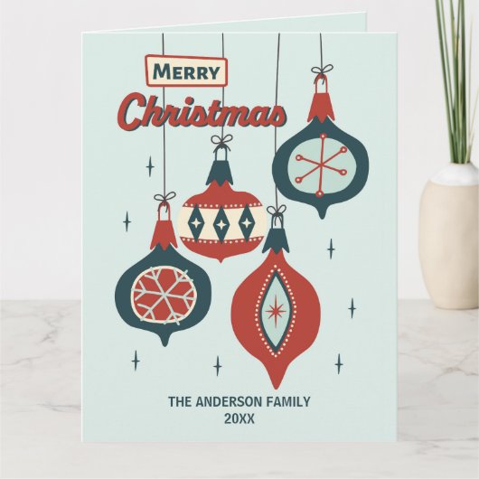 Mid-Century Atomistisch Kerstfeest Kaart (Voorkant)