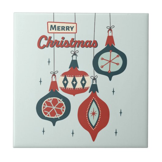 Mid-Century Atomistisch Kerstfeest Tegeltje (Voorkant)