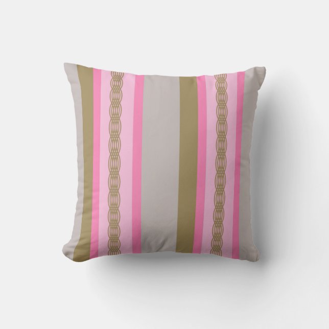 Mid-Century awning stripe - grijs / grijs, roze, t Kussen (Voorkant)