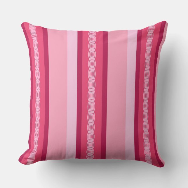 Mid-Century awning stripe - roze en wijn Buitenkussen (Voorkant)