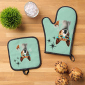 Mid-Century Basenji Dog Ovenwant & Pannenlap Set (Top down)