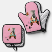 Mid-Century Basenji Dog Ovenwant & Pannenlap Set (Voorkant / Achterkant)