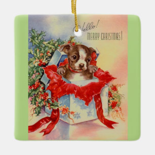  Mid Century Beauful Baby Boston Terrier Keramisch Ornament
