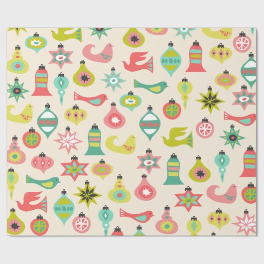 Mid Century Bird en Ornament Pattern Cadeaupapier (Vlak)