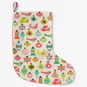 Mid Century Birds and Ornaments Holiday Stocking Kleine Kerstsok