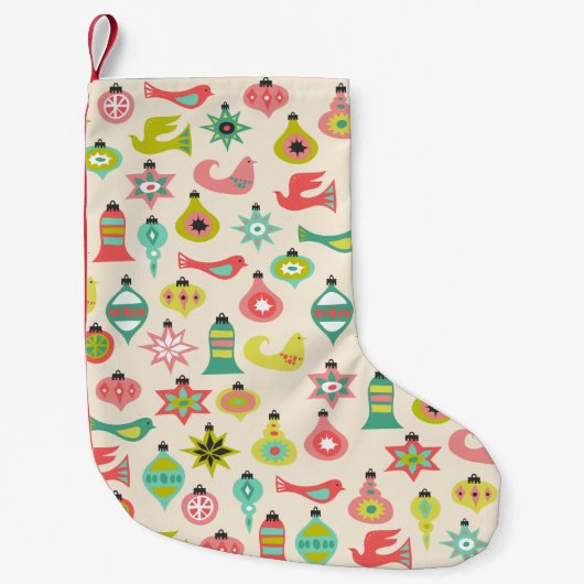 Mid Century Birds and Ornaments Holiday Stocking Kleine Kerstsok (Voorkant)