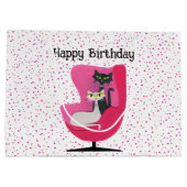 Mid Century Birthday Katten in Roze Stoel Polka Do Groot Cadeauzakje (Achterkant)