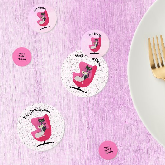 Mid Century Birthday Katten Roze Stoel Polka Dots Confetti