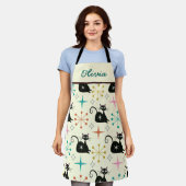 Mid Century Black Atomic Cat en Starbursts Naam Schort (Gedragen)
