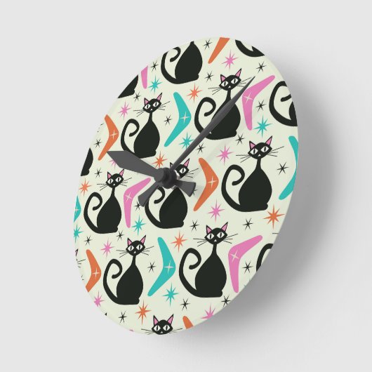 Mid Century Black Atomic Cats with Boomerangs  Ronde Klok (Hoek)