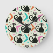 Mid Century Black Atomic Cats with Boomerangs  Ronde Klok (Voorkant)