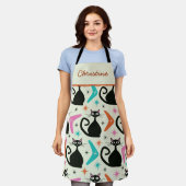 Mid Century Black Atomic Cats with Boomerangs Schort (Gedragen)