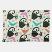 Mid Century Black Atomic Cats with Boomerangs Theedoek (Horizontaal)