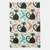 Mid Century Black Atomic Cats with Boomerangs Theedoek (Verticaal)