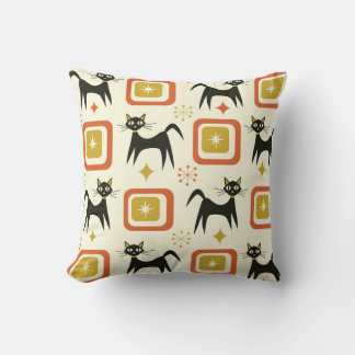 Mid Century Black Atomic Cats with Vintage squares Kussen