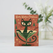 Mid Century Black Cat Merry Martini Christmas Briefkaart (Staand voorkant)