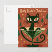 Mid Century Black Cat Merry Martini Christmas Briefkaart (Voorkant / Achterkant)